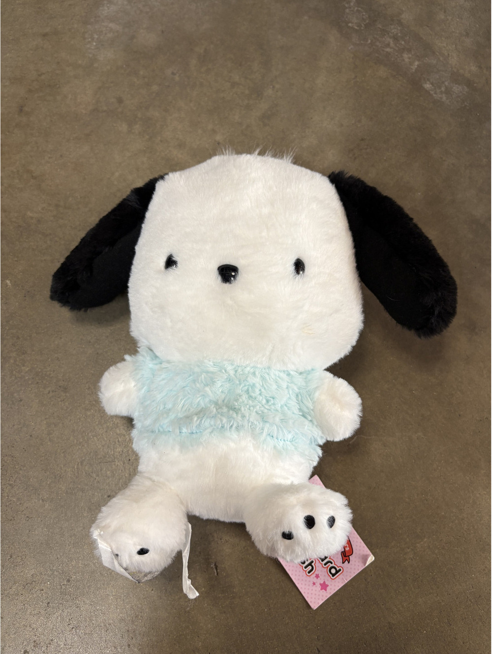 Sanrio Pochacco Plush White and Black Puppy with Light Blue Sweater